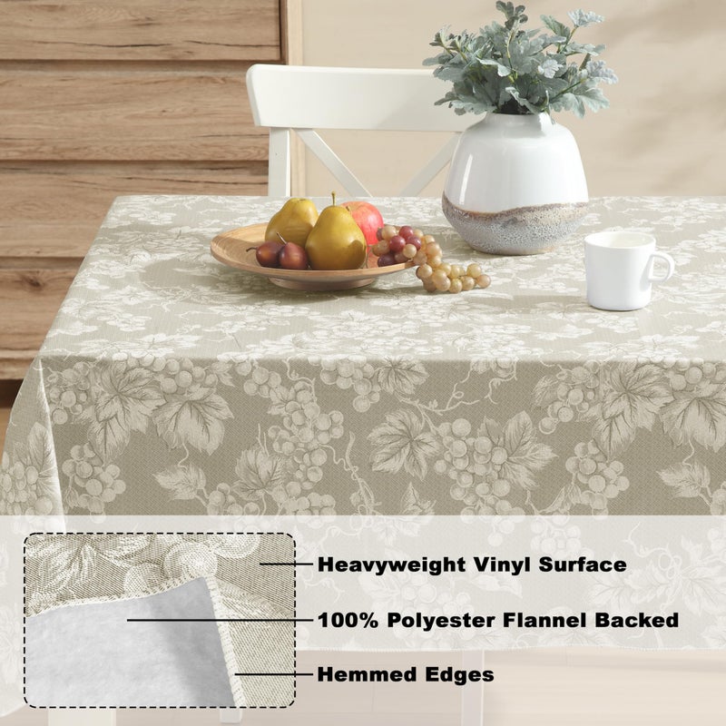 Lintex Home Bargains Plus 52 x 70 Inch Rectangle Vinyl Tablecloth with Flannel Backing, Traditional Grapevine Print, Waterproof Indoor Outdoor Dining Room, Party and Banquet Table Cover, Ivory - Image 4